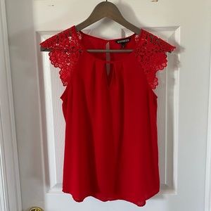 Red lace sleeve top